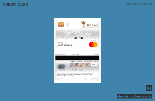Burkina Faso Zentralbank der Westafrikanischen Staaten Beispielvorschau der Mastercard-Debitkarte